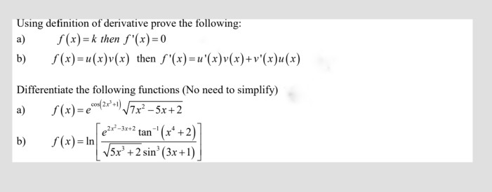 Solved Using Definition Of Derivative Prove The Following Chegg Com