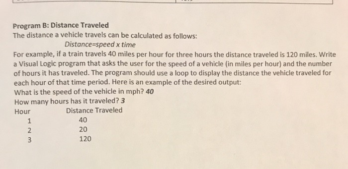Solved Program B: Distance Traveled The distance a vehicle | Chegg.com