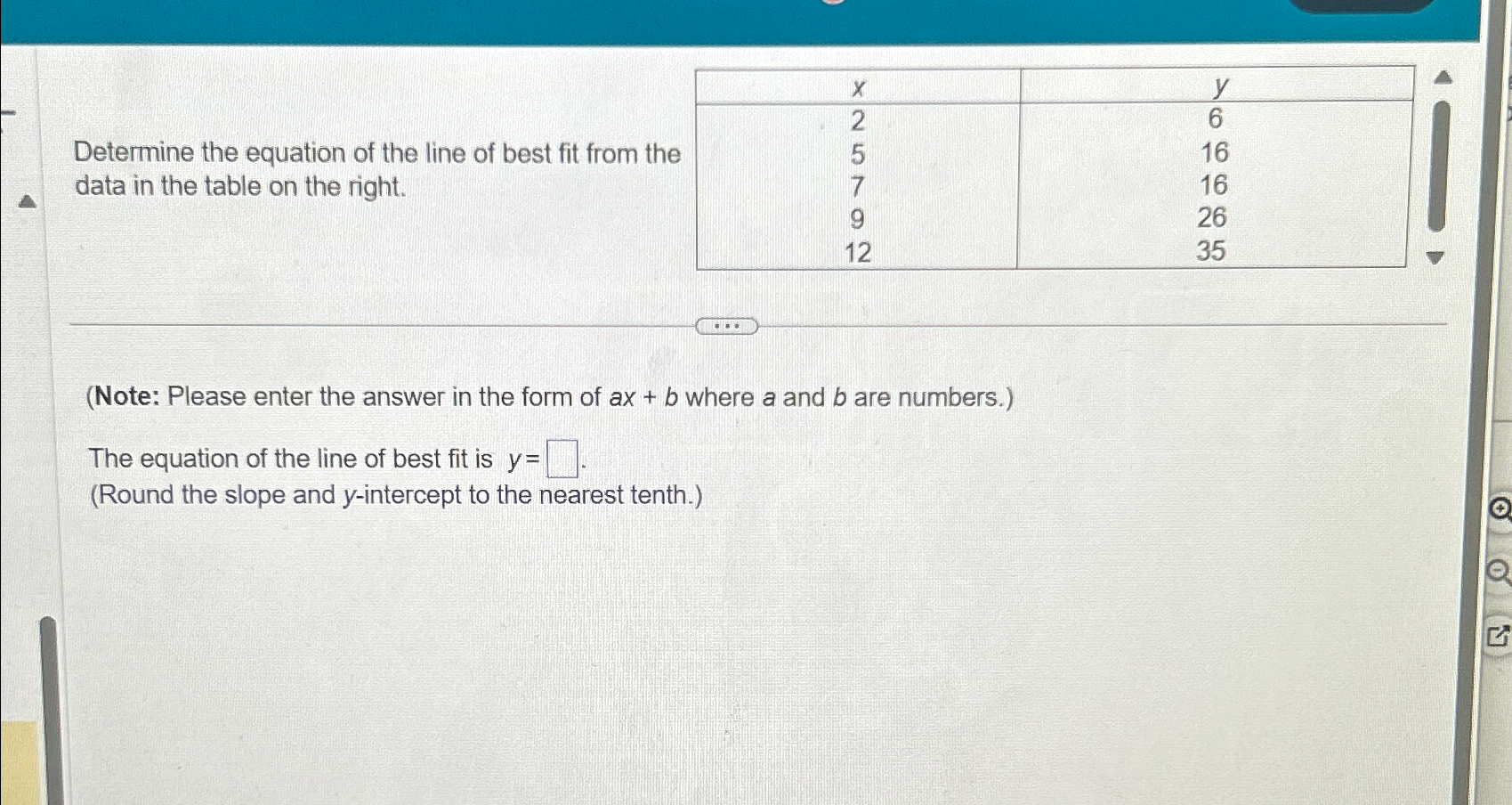 Solved Determine the equation of the line of best fit from | Chegg.com