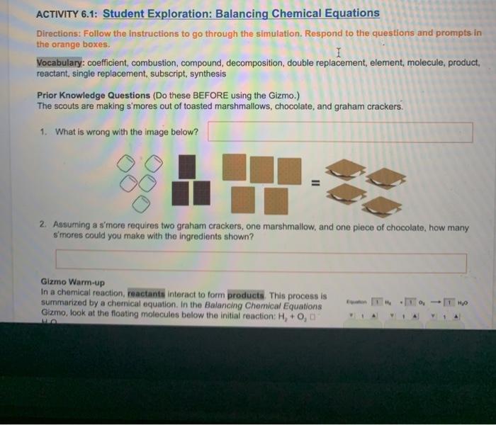 Activity 6 1 Student Exploration Balancing Chemical Chegg Com