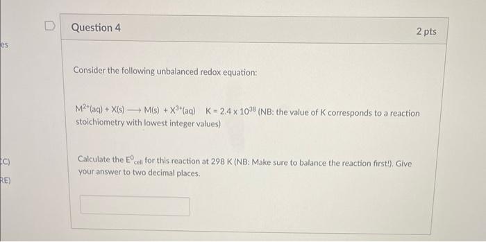 Solved Consider The Following Unbalanced Redox Equation: | Chegg.com