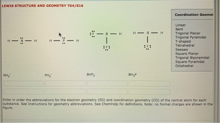 Solved LEWIS STRUCTURE AND GEOMETRY T04/S16 Coordination | Chegg.com