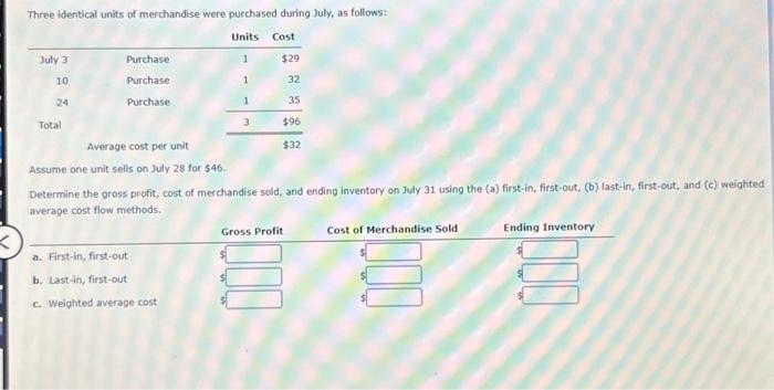 Solved Three identical units of merchandise were purchased | Chegg.com