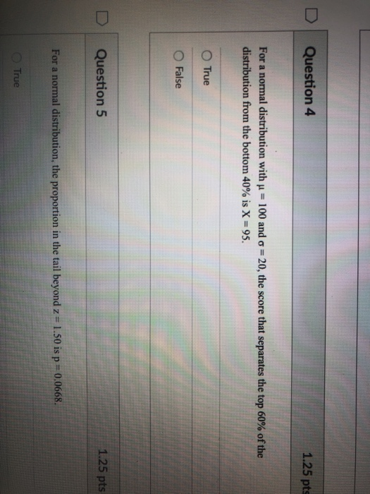 Solved Question 4 1 25 Pts For A Normal Distribution With U Chegg Com