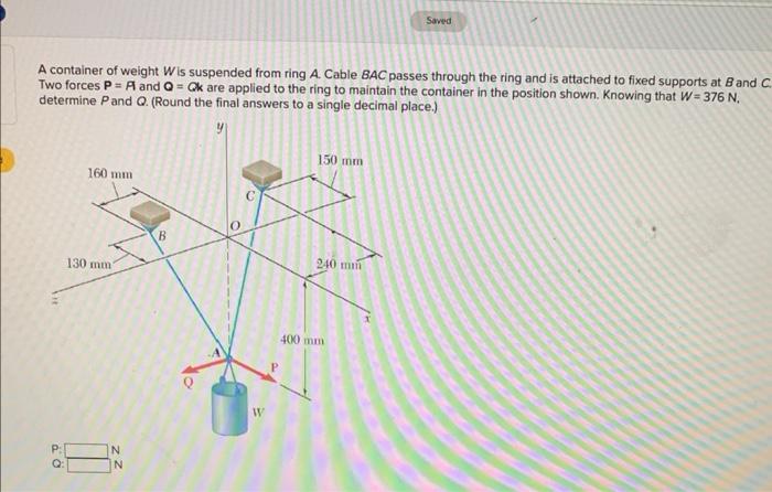 Solved A Container Of Weight W Is Suspended From Ring A Chegg Com