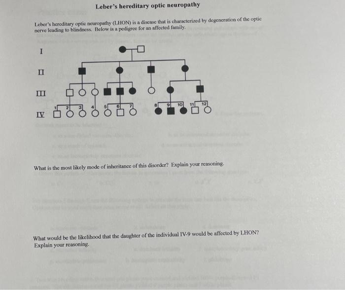 Solved Leber's hereditary optic neuropathy (LHON) is a | Chegg.com