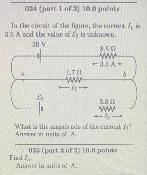 Solved In the circuit of the figure, the current I1 is 3.5 A | Chegg.com