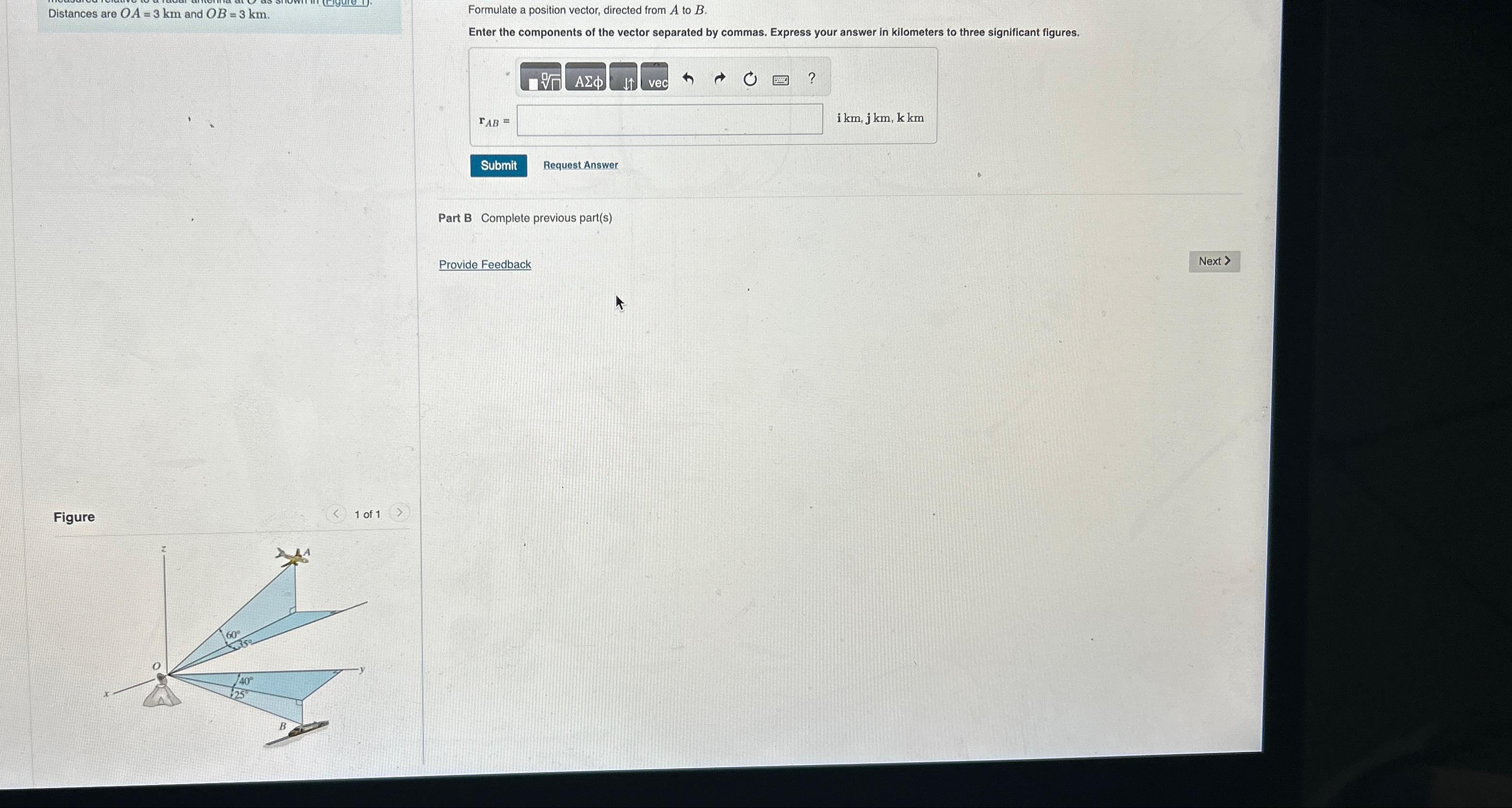 Distances are OA=3km and OB=3km.\\nFormulate a | Chegg.com