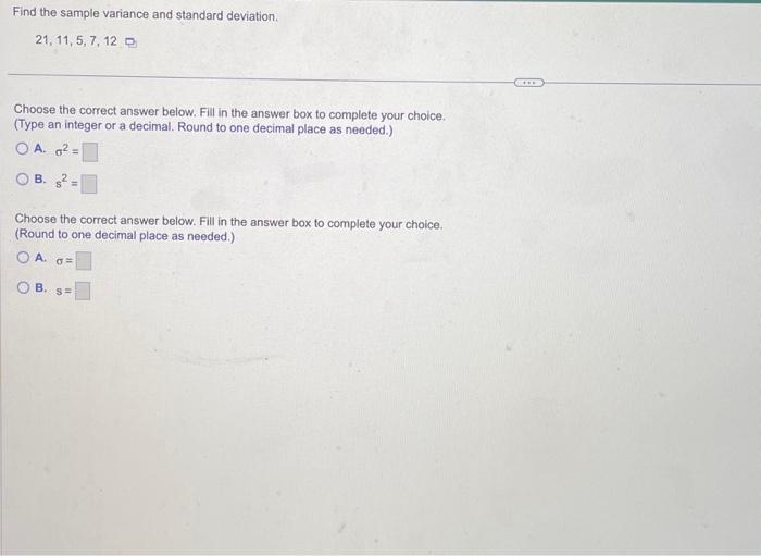 Solved Find the sample variance and standard deviation. | Chegg.com