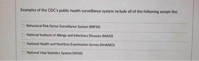 Cdc's Sample Questions Solved Examples of the CDC's public health surveillance | Chegg.com