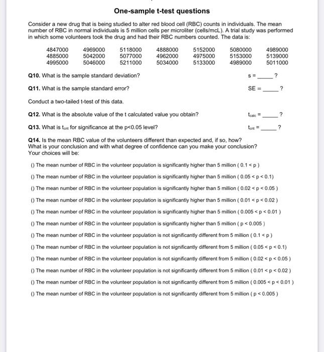 Solved One-sample t-test questions Consider a new drug that | Chegg.com