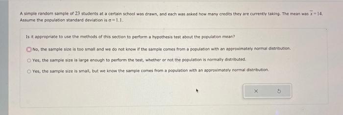 Solved A simple random sample of 23 students at a certain | Chegg.com