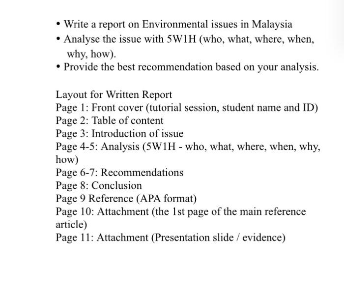 Solved u2022 Write a report on Environmental issues in Malaysia 