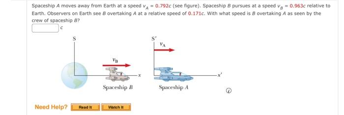 Solved Spaceship A moves away from Earth at a speed | Chegg.com