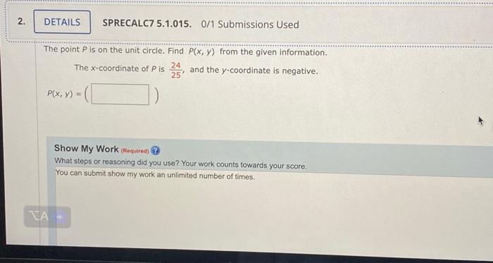 Solved The point P is on the unit circle. Find P(x,y) from | Chegg.com