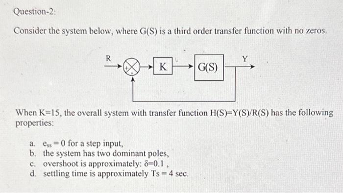 Solved Consider the system below, where G(S) is a third | Chegg.com