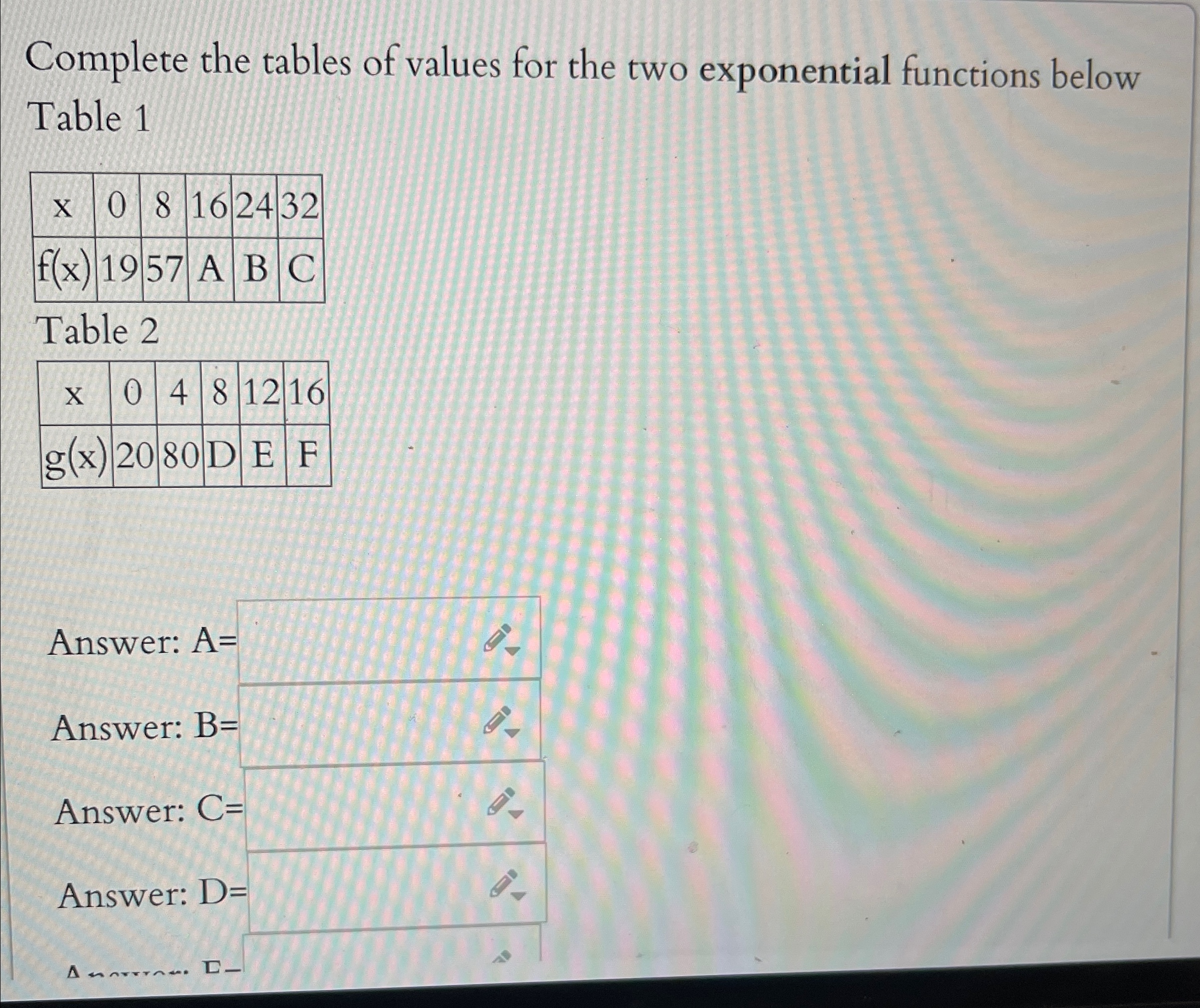 Solved Complete the tables of values for the two exponential | Chegg.com