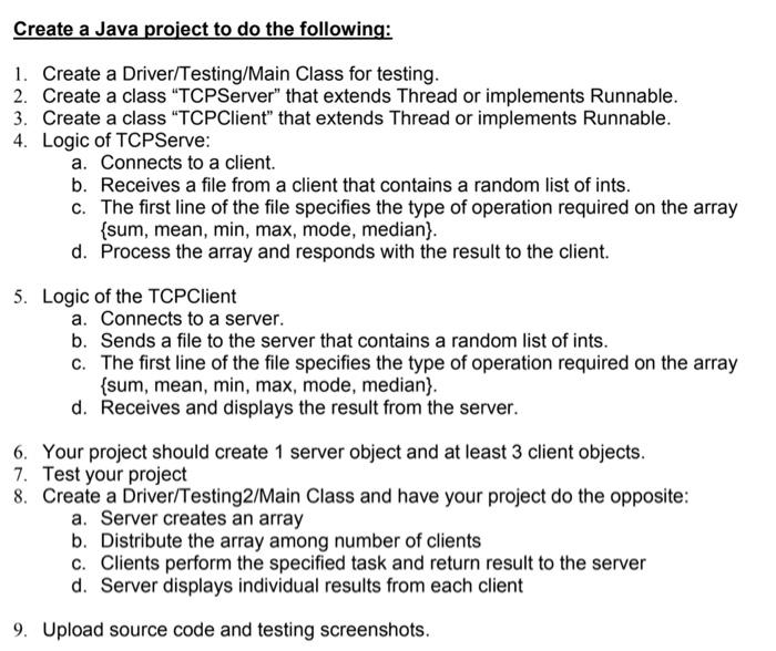 Solved Create a Java project to do the following:1. Create a | Chegg.com