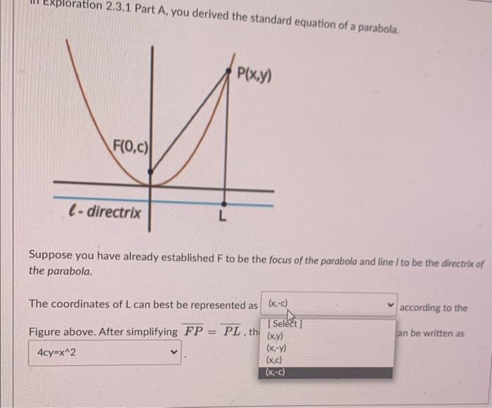 Suppose you have already established \( F \) to be the focus of the parabola and line I to be the directrix of the parabola.
