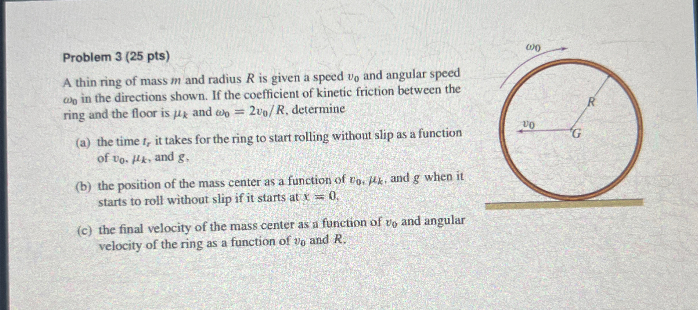 Solved Problem 3 (25 ﻿pts)A thin ring of mass m ﻿and radius | Chegg.com