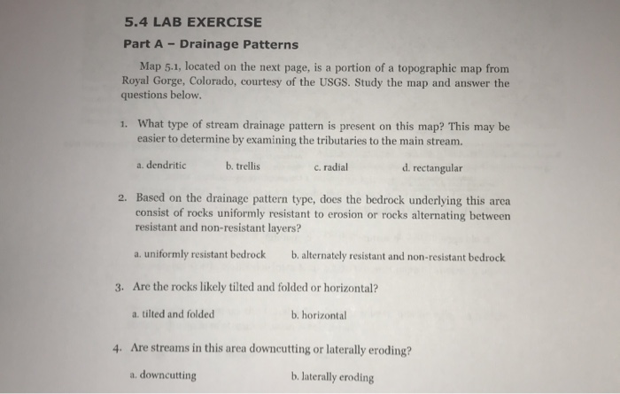 Solved 5.4 LAB EXERCISE Part A - Drainage Patterns Map 5.1, | Chegg.com