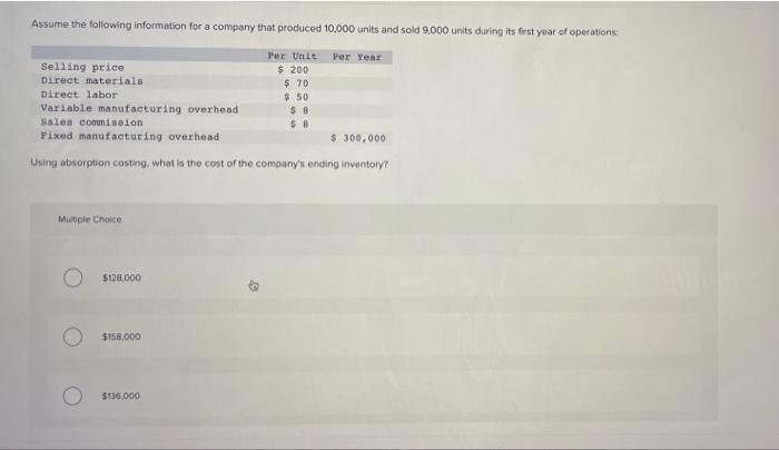 Solved Assume the following information for a company that | Chegg.com