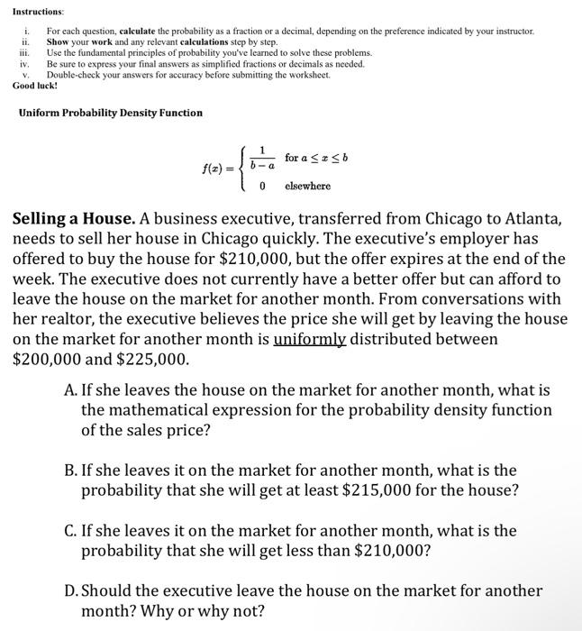 Solved Instructions: I. For Each Question, Calculate The | Chegg.com