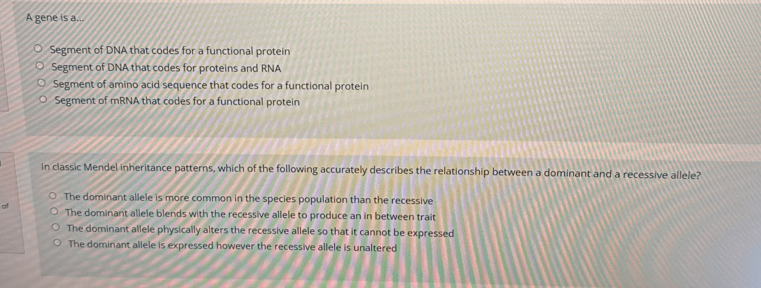 Solved A gene is a...Segment of DNA that codes for a | Chegg.com