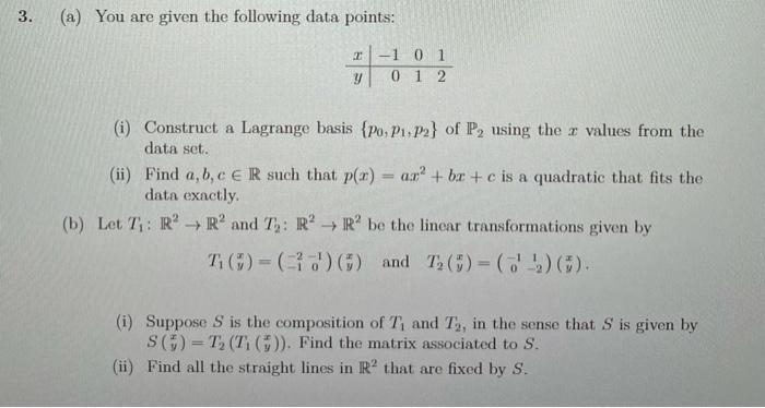 Solved 3. (a) You are given the following data points: -1 0 | Chegg.com