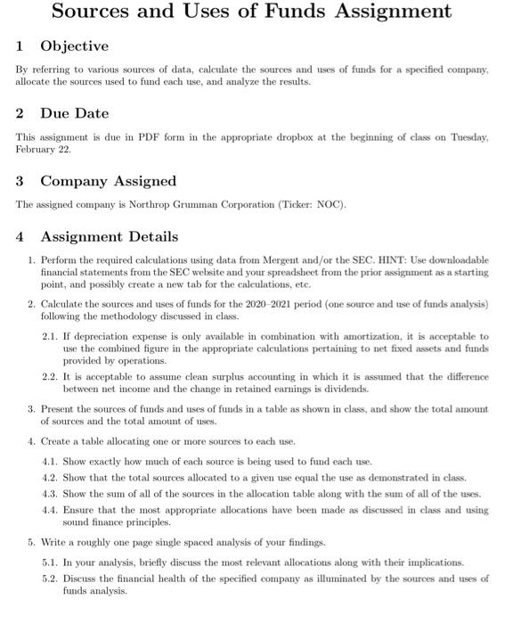 Sources and Uses of Funds Assignment 1 Objective By | Chegg.com