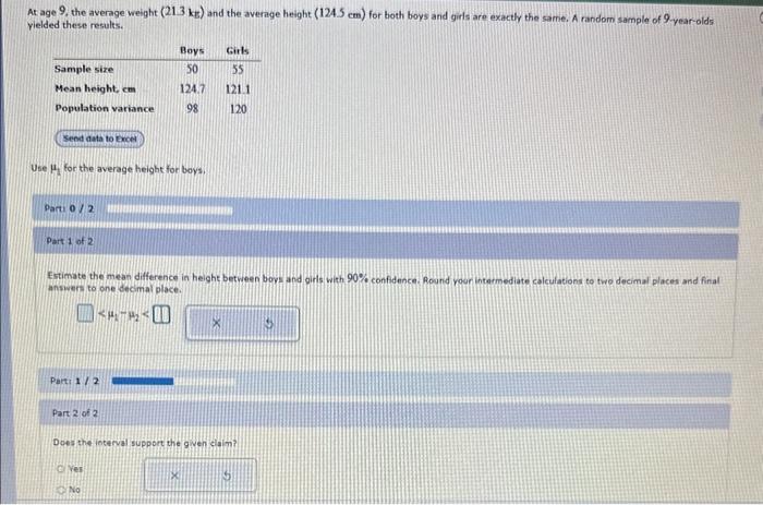 Solved At age 9, the average weight (213ke) and the average | Chegg.com