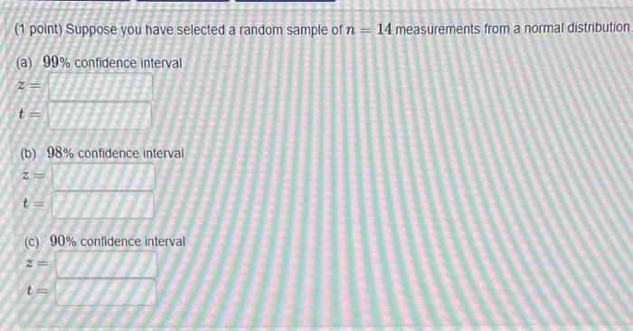 Solved ( 1 point) Suppose you have selected a random sample | Chegg.com