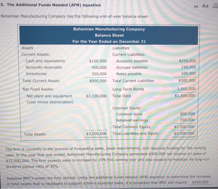 Solved 3 The Additional Funds Needed Afn Equation E Chegg Com