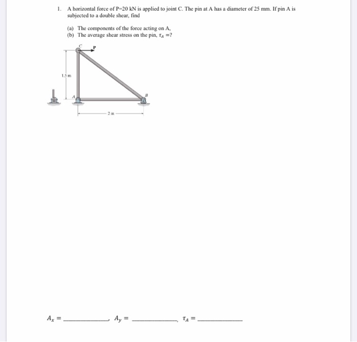 Solved 1. A horizontal force of P-20 KN is applied to joint | Chegg.com