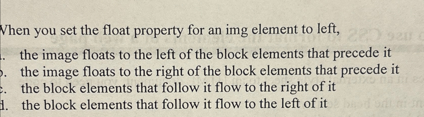 Solved When you set the float property for an img element to | Chegg.com