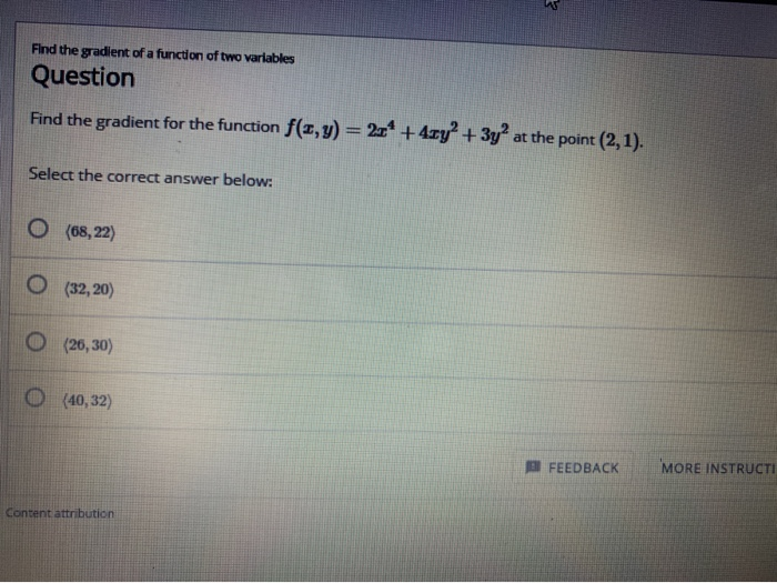 Solved Find the gradient of a function of two variables | Chegg.com
