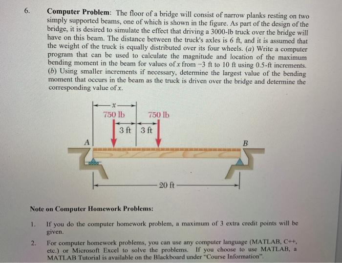 Solved 6. Computer Problem: The floor of a bridge will | Chegg.com