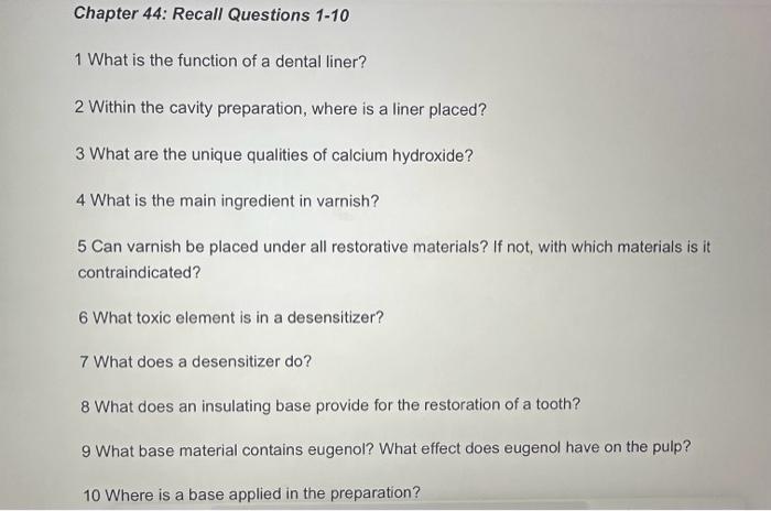 Solved Chapter 44: Recall Questions 1-10 1 What is the | Chegg.com