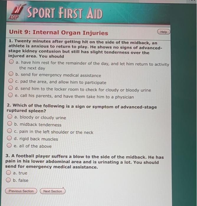Solved SPORT FIRST AID ASEP Help Unit 6 Moving Injured or