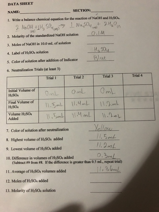 Solved DATA SHEET NAME: SECTION: 1. Write a balance chemical