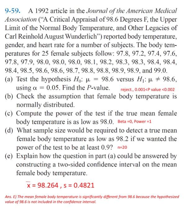 Solved 9-59. A 1992 article in the Journal of the American | Chegg.com