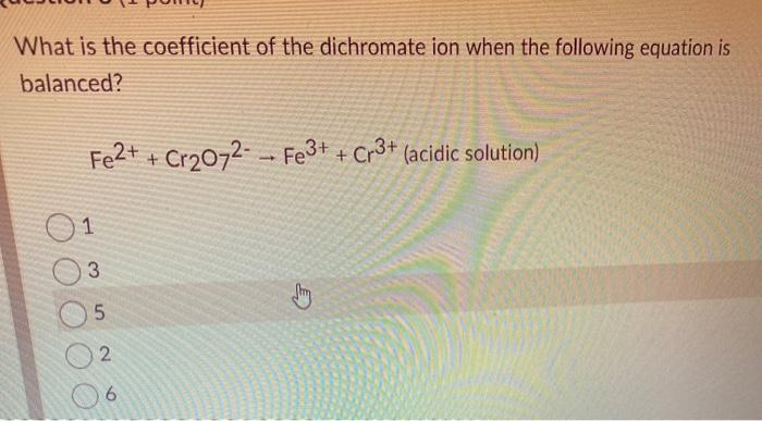 Solved What is the coefficient of the dichromate ion when | Chegg.com