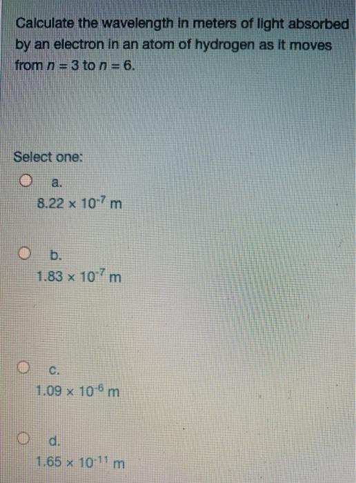Solved Calculate the wavelength in meters of light absorbed | Chegg.com
