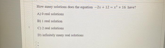 Solved How many solutions does the equation -2x + 12 = x2 | Chegg.com