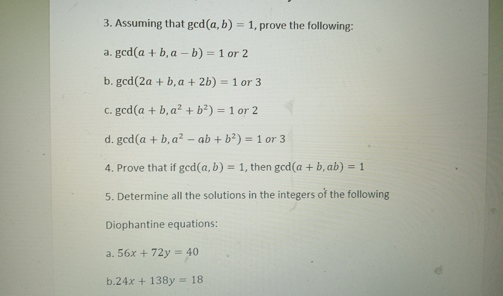 Solved Assuming That Gcd(a,b)=1, ﻿prove The | Chegg.com