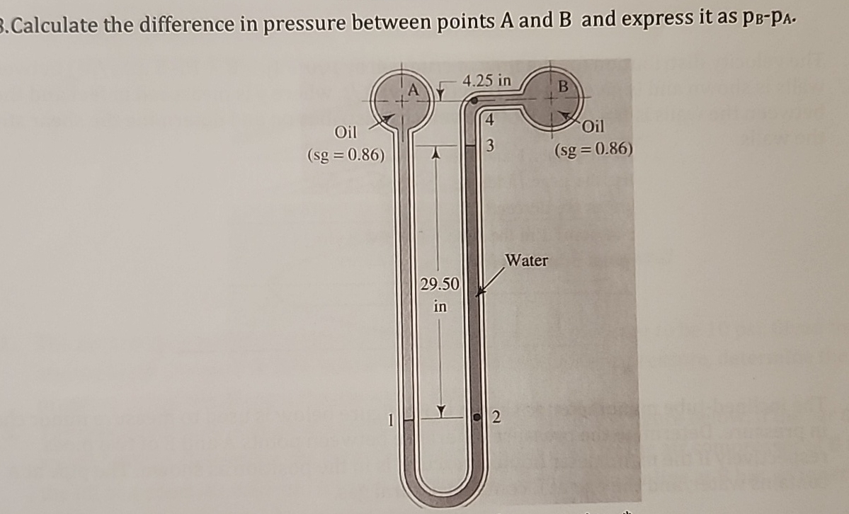 Solved Calculate the difference in pressure between points A | Chegg.com