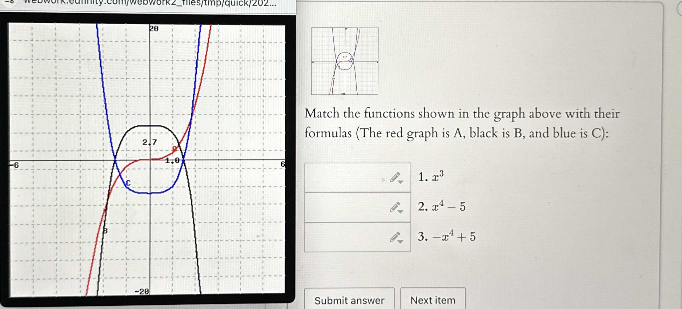 Solved Match the functions shown in the graph above with | Chegg.com
