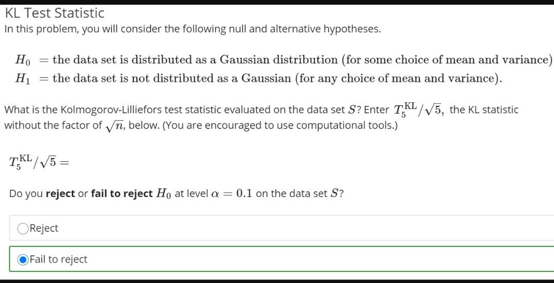 Solved KL Test Statistic In this problem, you will consider | Chegg.com