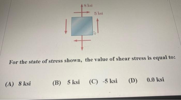 Solved S Ksi 5 Ksi 7 For The State Of Stress Shown, The | Chegg.com