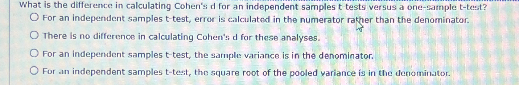 how to calculate cohen's d for one sample t test